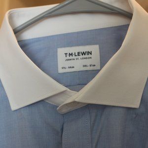 TM Lewin 17.5/34.5 Blue Shirt with white contrast neck NEW